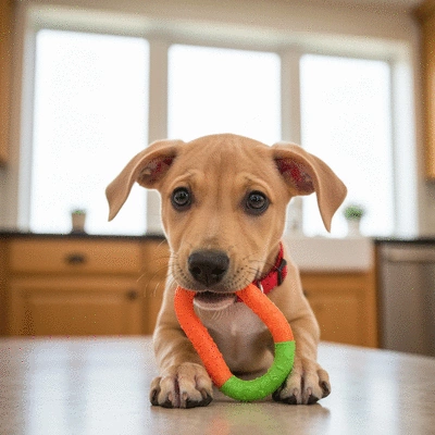 French Bulldog puppy playing with a toy